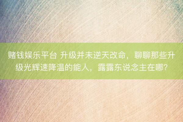赌钱娱乐平台 升级并未逆天改命，聊聊那些升级光辉速降温的能人，露露东说念主在哪？