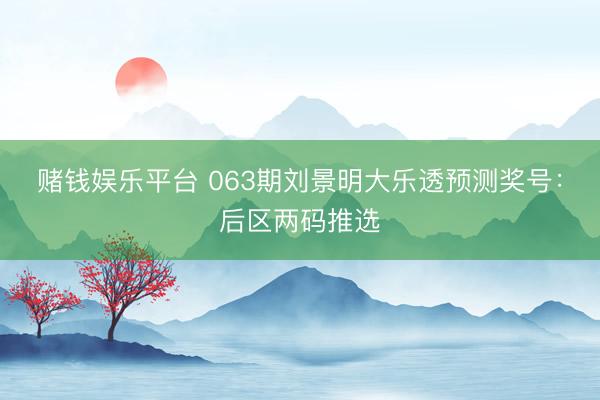 赌钱娱乐平台 063期刘景明大乐透预测奖号：后区两码推选
